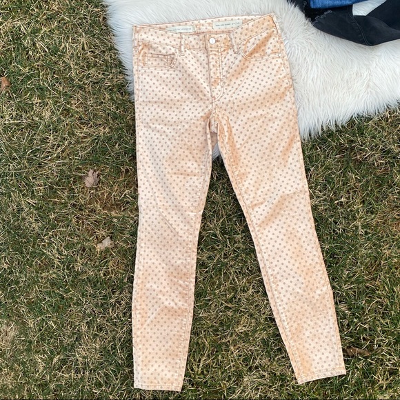Anthropologie Pants - Anthropologie pilcro velvet shimmer polka dot high rise  skinny pants 28